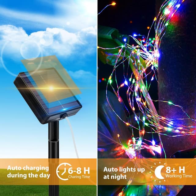 Detalle 2 de Peasur 3 Pacchi Luci Solari Esterno con 120 LED, IP65 (12+2 m) Multicolore