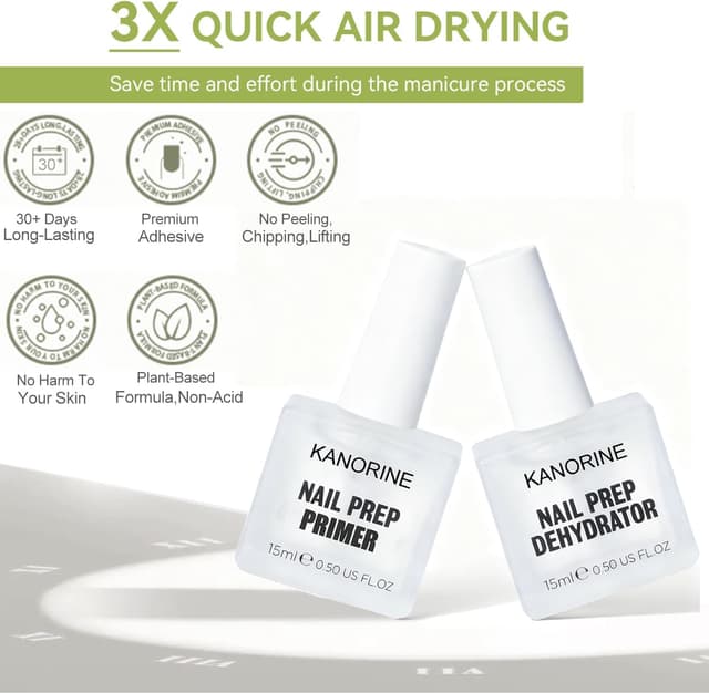 Detalle 2 de Kanorine Natural Nail Prep : set déshydratant sans acide + apprêt (primer) pour vernis semi-permanent, gel et acrylique