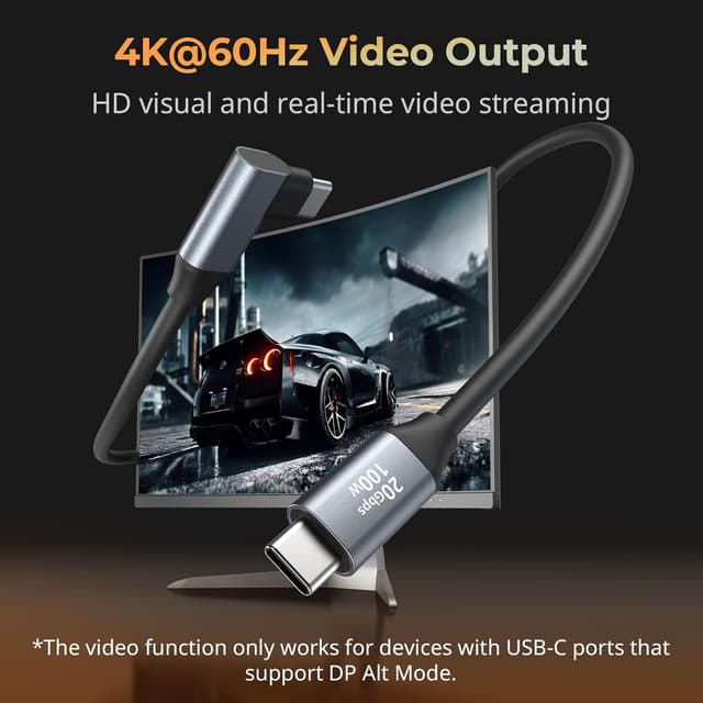 Detalle de SMALLRIG USB‑C auf USB‑C Datenkabel (35 cm, gerade auf abgewinkelt) – 3.2 Gen 2x2, 20 Gbit/s, bis 100 W PD