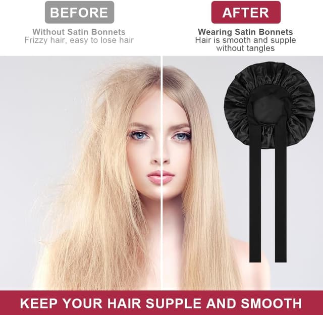 Detalle 2 de ACWOO Bonnet de nuit ajustable en satin et soie pour protéger les cheveux pendant le sommeil