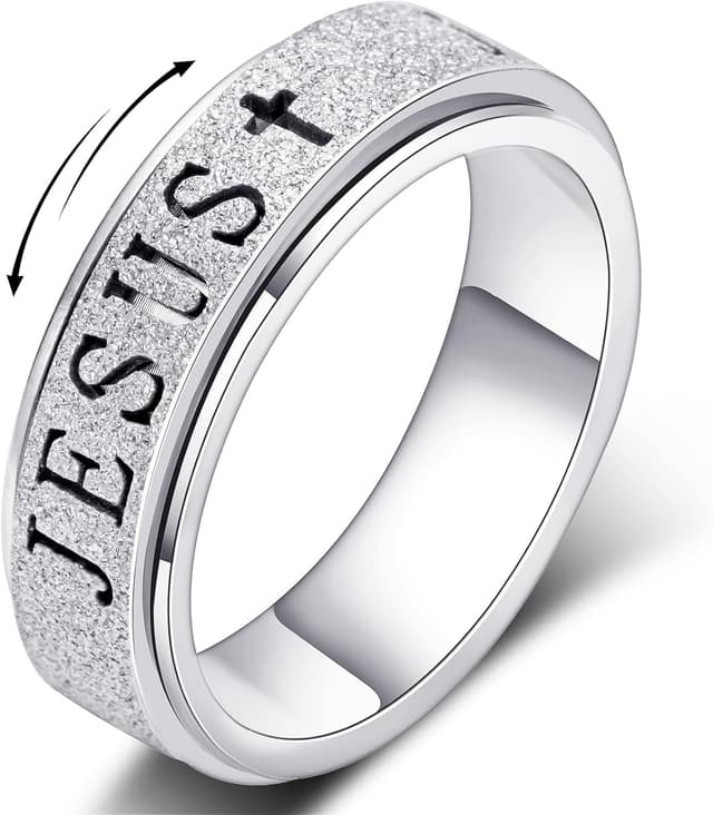 Detalle de OreilleStar Cross Spinner Anxiety Ring for Women (Stainless Steel) — Fidget Thumb Ring, Sizes 5–10
