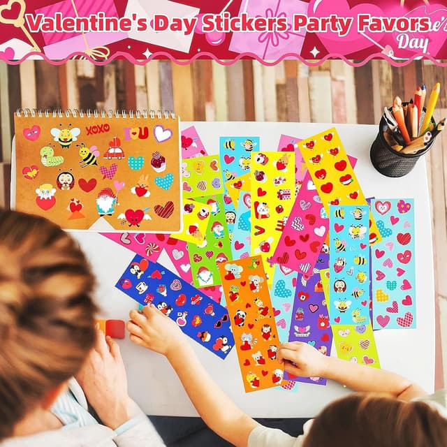 Detalle de 2030Pcs Valentine’s Day Stickers for Kids (12 Styles) — 120 Sheet Cute Heart Love Stickers for Classroom Pack