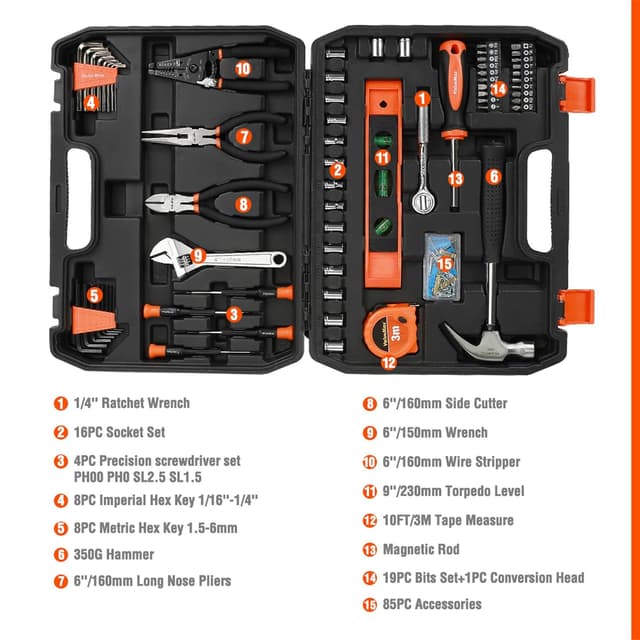 Detalle de ValueMax Boîte à Outils 150 pièces – Mallette de réparation à domicile (boîte plastique, rangement organisé)
