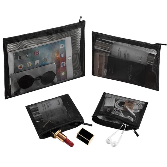 Detalle de EASYFUN Mesh Pouch Set (4 Pack) – Zipper Cosmetic Organizer Bags for Travel and Daily Small Items