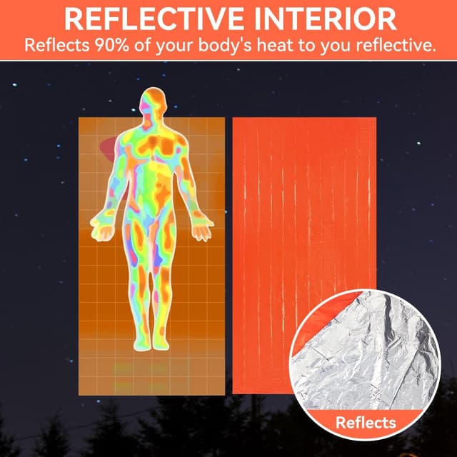 Detalle de Esky Esky Couverture de Survie – sac de couchage d’urgence thermique imperméable avec boussole