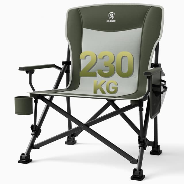 Detalle de EVER ADVANCED faltbarer Campingstuhl XL bis 230 kg mit Seitentasche und Getränkehalter