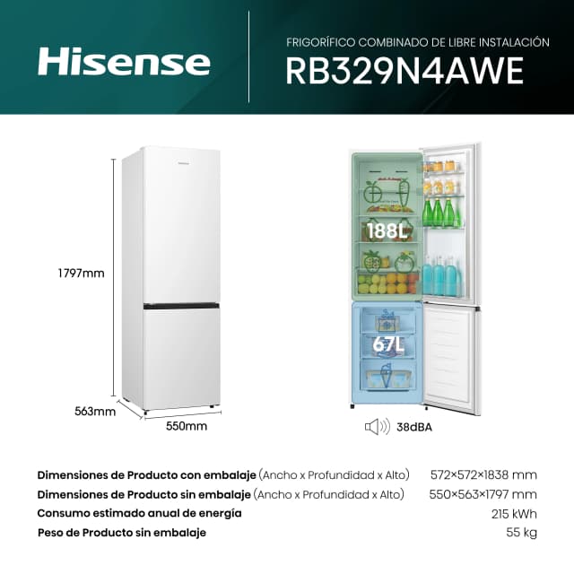 Detalle 2 de Hisense RB329N4AWE frigorífico combi 38 dB