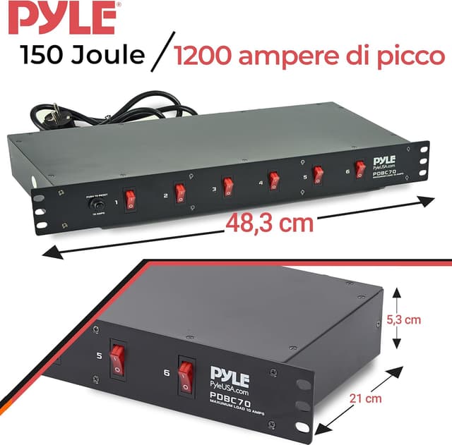 Detalle 2 de Pyle Multipresa Rack 1U con 150 Joule