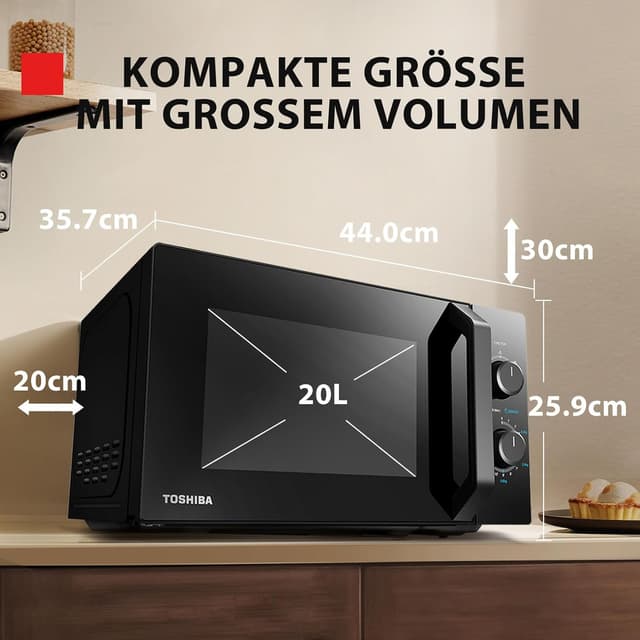 Detalle de Toshiba MW2-MM20PF(BK) Solo-Mikrowelle mit 20 l und 800 W – Auftaufunktion & 5 Leistungsstufen