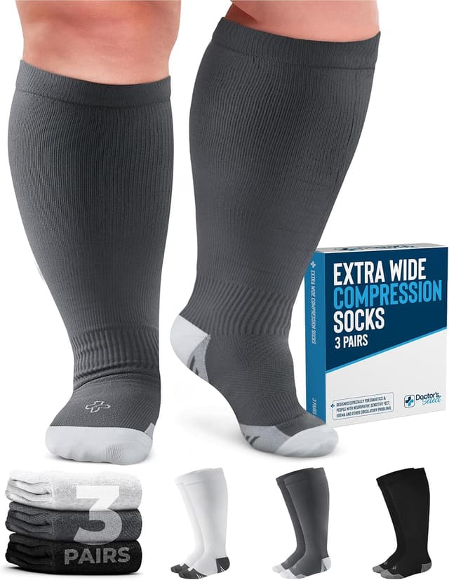 Detalle de Doctor’s Select 3 Pairs Plus Size Compression Socks (Wide Calf) 20–30 mmHg, up to 6XL