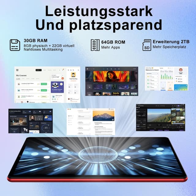Detalle 2 de SKYEGG Android 15 Tablet 10 Zoll (Gemini AI) mit Tastatur & Maus, 30 GB RAM, 5G WLAN, Widevine L1 – Rot