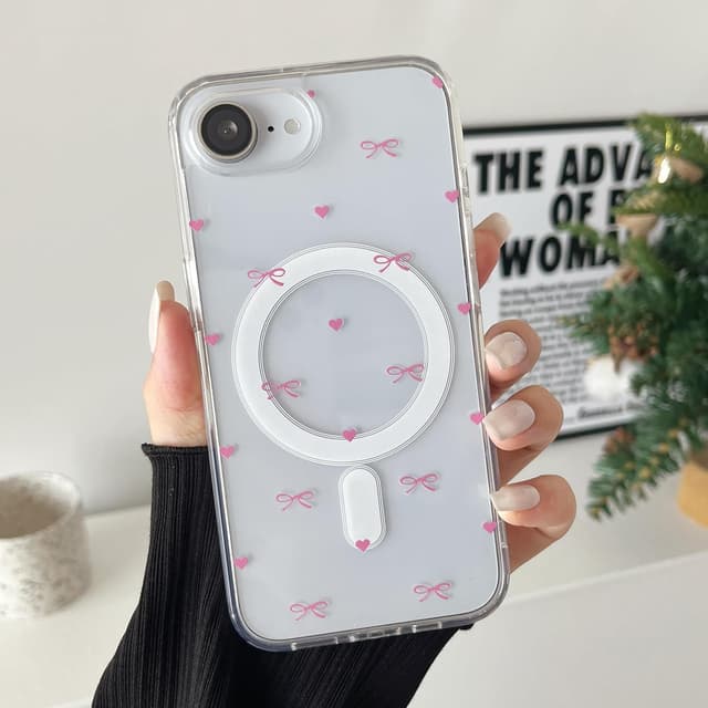 Detalle de ZTOFERA Magnetische Hülle für iPhone 16e/17e (6,1") – weiches TPU, transparentes Schleifen- & Herzdesign, mit MagSafe-kompatiblen Magneten