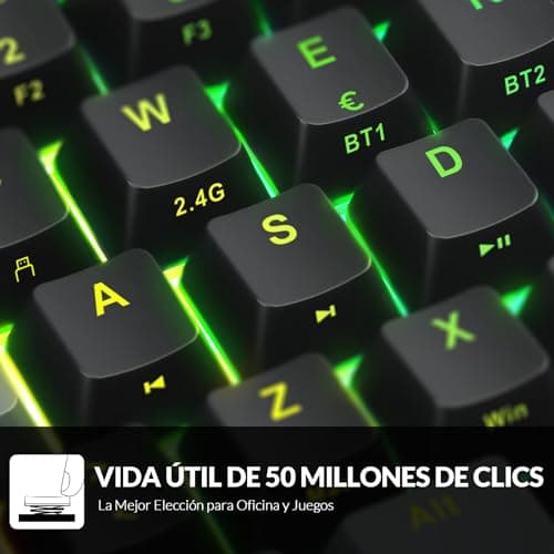 Detalle de Rii RK802 teclado gaming mecánico 60% con RGB y 3 modos de conectividad (Cable / 2.4G / Bluetooth 5.0)