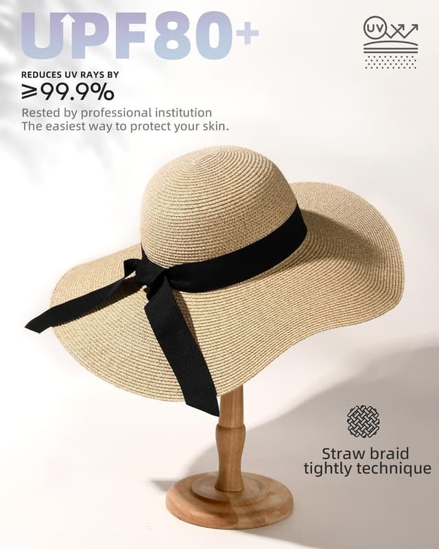 Detalle de FURTALK Women’s Sun Straw Hat (Wide Brim) with UPF 80+