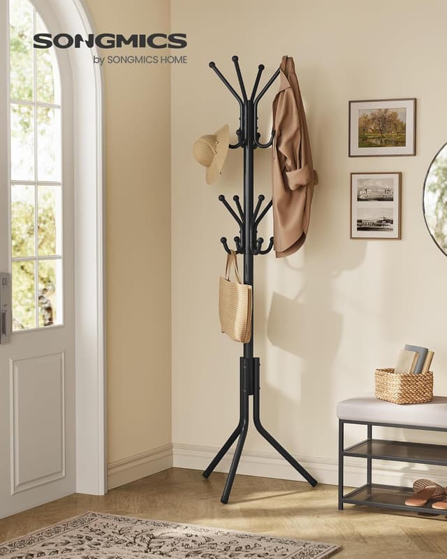 Detalle 2 de SONGMICS appendiabiti da terra nero inchiostro con 16 ganci RCR081BH01, altezza 175 cm