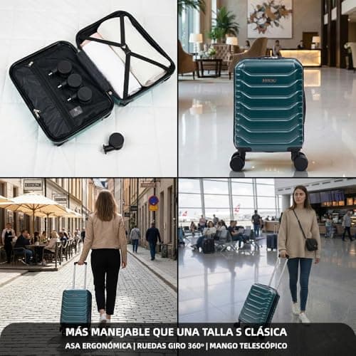 Detalle de RAYKONG Maleta de cabina ABS 40x30x20 (24L) en verde con ruedas desmontables y cerradura de combinación