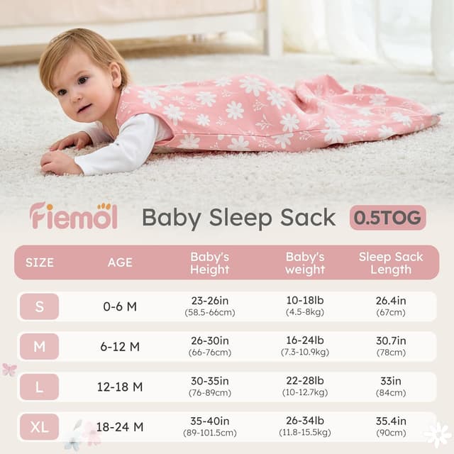 Detalle de FIEMOL Baby-Schlafsack 0,5 Tog (6–12 Monate), Baumwolle, 3er-Pack – rosa Schmetterling