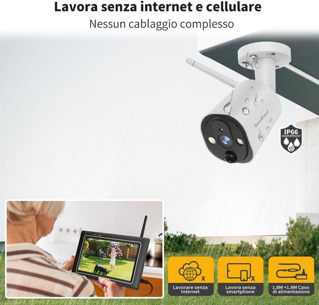 Detalle 2 de SecuFirst Kit Telecamere Videosorveglianza Esterno con monitor touch screen da 7” e 2K wireless, 64 GB