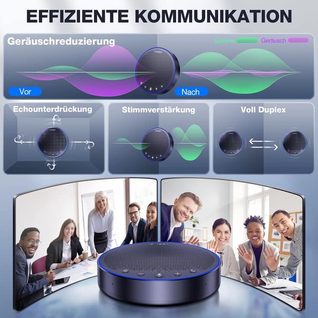 Detalle de EMEET Bluetooth-Konferenzlautsprecher M3 (USB-Freisprecheinrichtung, Vollduplex, 4 Mikrofone) für Zoom & Skype – Plug-and-Play