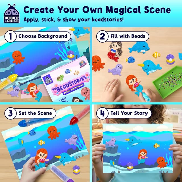 Detalle 2 de PURPLE LADYBUG My BeadStories Magical Bead Painting Ocean Kit (Ages 6–8)