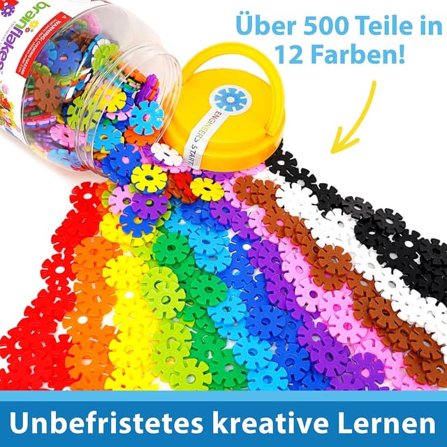 Detalle de Brain Flakes 500er-Set (ab 3 Jahren) – ineinandergreifendes Kunststoff-Scheibenspielzeug für kreatives Bauen