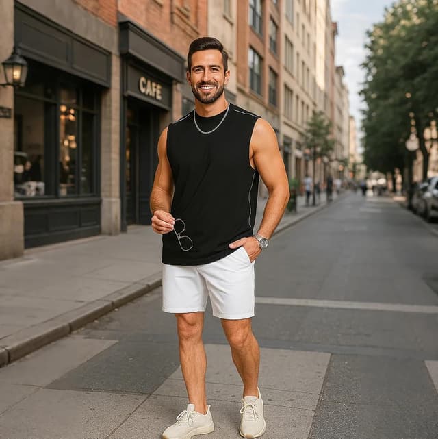 Detalle de AMZSPORT set da 2 canotte uomo senza maniche in poliestere ed elastan per palestra e allenamento