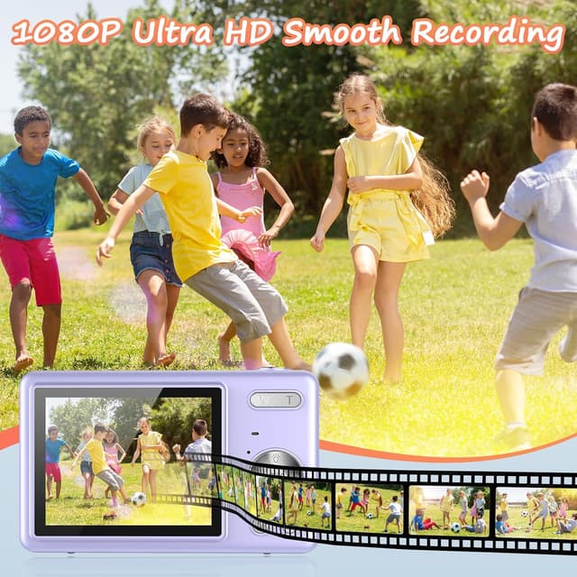 Detalle de 1080P FHD Digital Camera (44MP) with 2.4" LCD, 16X Digital Zoom & 32GB SD Card – Compact Vlogging Camera for Kids & Beginners (Purple)