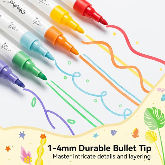 Detalle de Ohuhu – Marqueurs de peinture acrylique à noyau en coton, 30 couleurs (pointe ogive) pour roche, bois et œufs