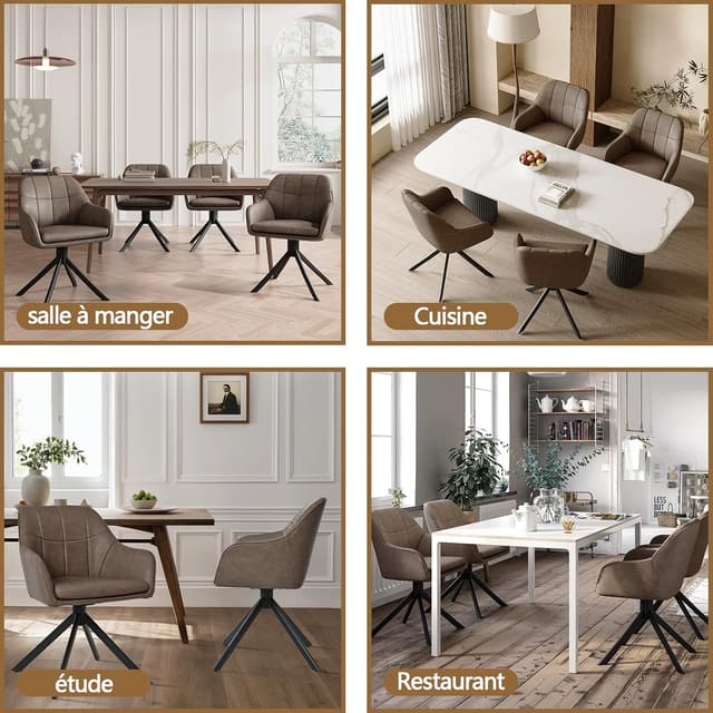 Thumbnail 6 de Goeurvant drehbare Esszimmerstühle mit Armlehne (6er-Set) in Dunkelbraun