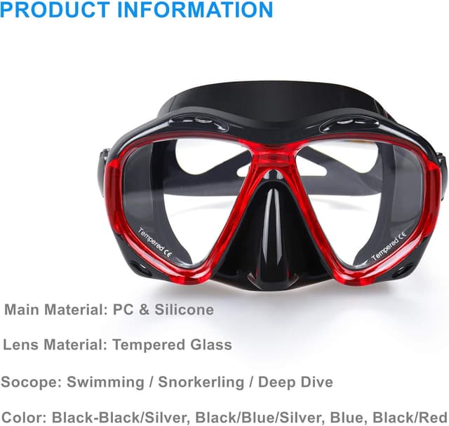 Detalle de Snorkel Diving Mask Panoramic HD Swim Mask (180° wide-angle) with Anti-Fog Lenses and Tempered Glass