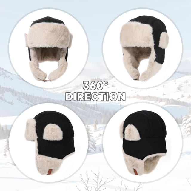 Detalle de LY4U Winter Trapper Hat with Thick Faux Fur Ear Flaps & Adjustable Chin Strap (Unisex Ushanka/Pilot Style)