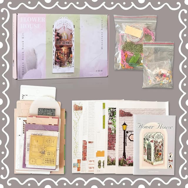 Detalle 2 de Lycidae DIY Book Nook Kit – Miniatur-Holzhaus mit LED für den Bücherregal, 3D-Puzzle (für Erwachsene ab 14 Jahren)