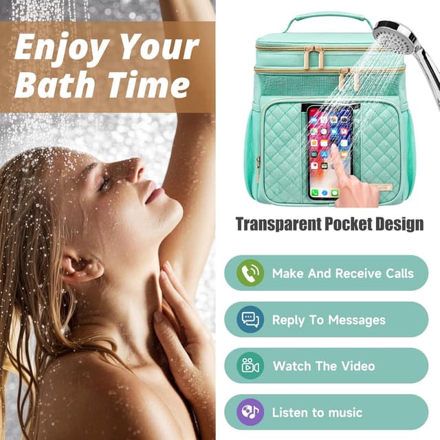 Detalle de Tealari Large Toiletry Bag Shower Caddy with Hanging Hook & Transparent Waterproof Phone Pocket