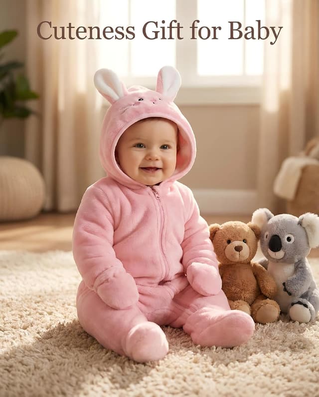 Thumbnail 4 de JiAmy tutina in pile con cappuccio e cerniera per neonati