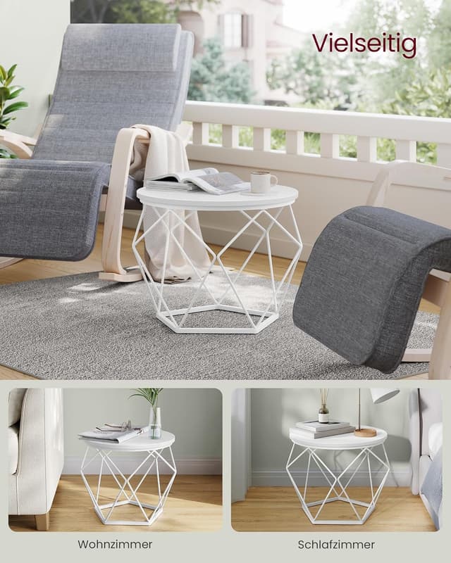 Detalle 2 de VASAGLE Couchtisch rund im 2er-Set (schneeweiß-wolkenweiß) LET040W46 – modern mit abnehmbarer Tischplatte