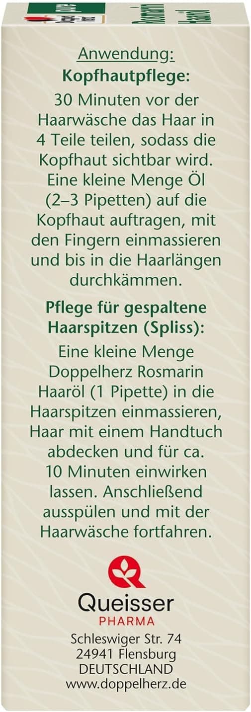 Detalle de Doppelherz Huile pour cheveux de romarin pure (50 ml) – soin du cuir chevelu et prévention des pointes fourchues