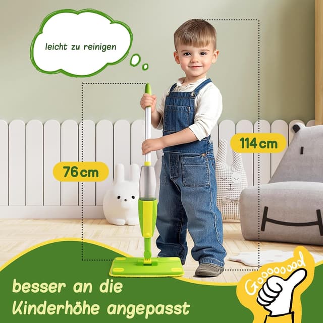 Detalle de EURYUNG Kinder Wischmopp mit Sprühfunktion für Kinder ab 3