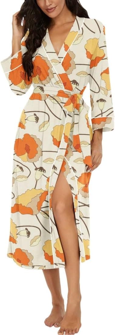 Thumbnail 6 de PrinStory Women’s 95% Rayon 3/4 Sleeve Kimono Dressing Gown with Pockets & Fixed Belt