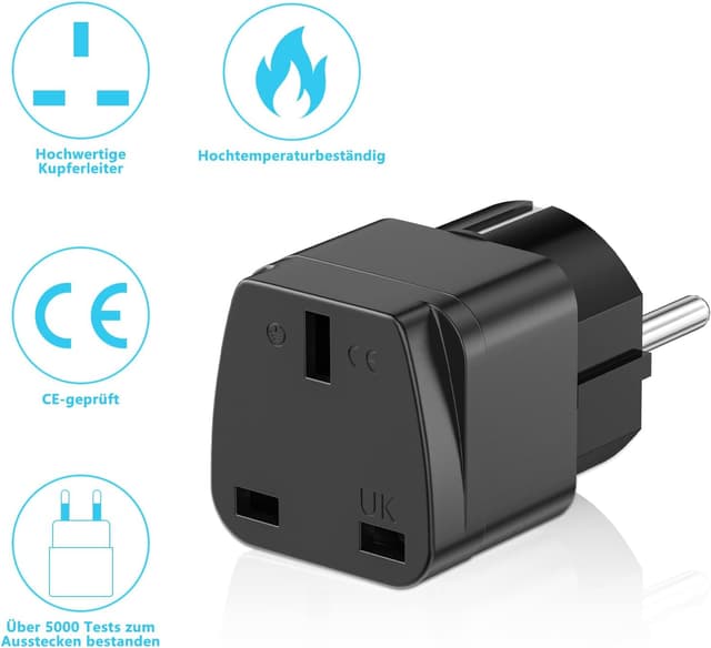 Detalle 1 de HITRENDS UK-zu-EU Reiseadapter 3er-Set