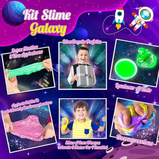 Detalle de iKidiki Galaxy Slime Fluffy: kit slime per bambini 6-12 anni con accessori e contenitori