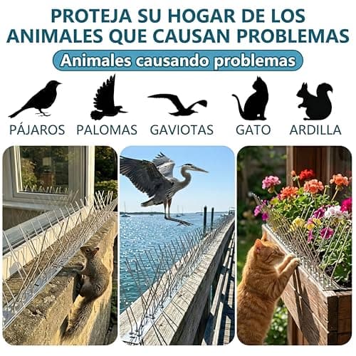 Thumbnail 7 de KOKMEYA Pinchos antipalomas de acero inoxidable 304 (1 m, 4 piezas de 25 cm) con tornillos y bridas para balcón, canalón y tejado