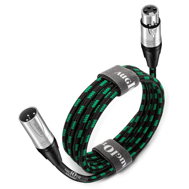 Detalle de Augioth XLR to XLR Pro Mic Cable (3-pin, male to female) – 6 metre green balanced shielded cable