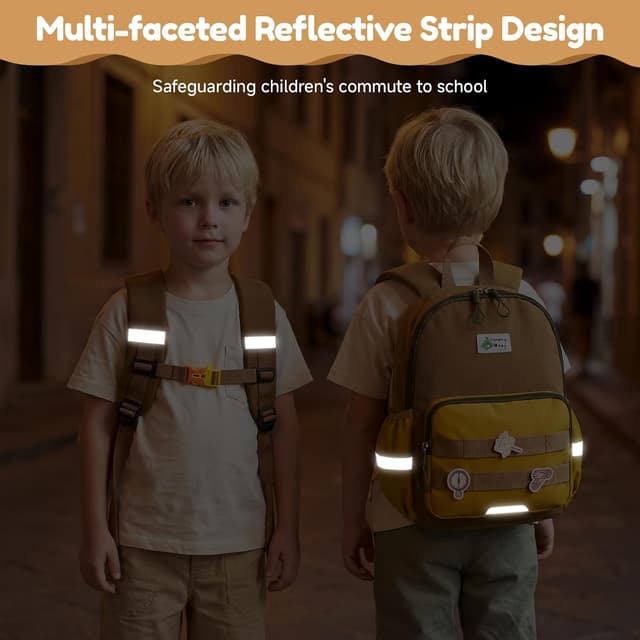 Detalle de PROTAURI sac à dos enfant maternelle avec sangle de poitrine et bandes réfléchissantes (kaki, 3–7 ans)
