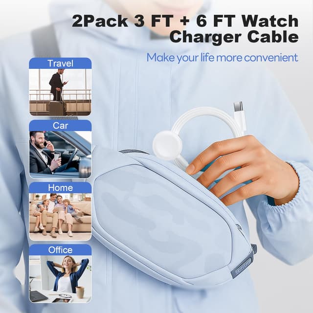 Thumbnail 6 de WeiShip USB‑C Apple Watch Charger Cable (2‑Pack, magnetic, 3ft + 3ft/white) for Series 1–11, SE & Ultra