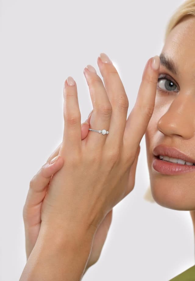 Detalle 1 de Elli Ring Damen Band Geo Vintage Trend mit synthetischem Opal aus 925 Sterling Silber