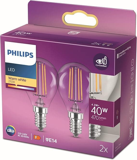 Imagen de Philips - Bombilla LED cristal 40W E14 cálida 🌟 Pack 2 en OfertitasTOP