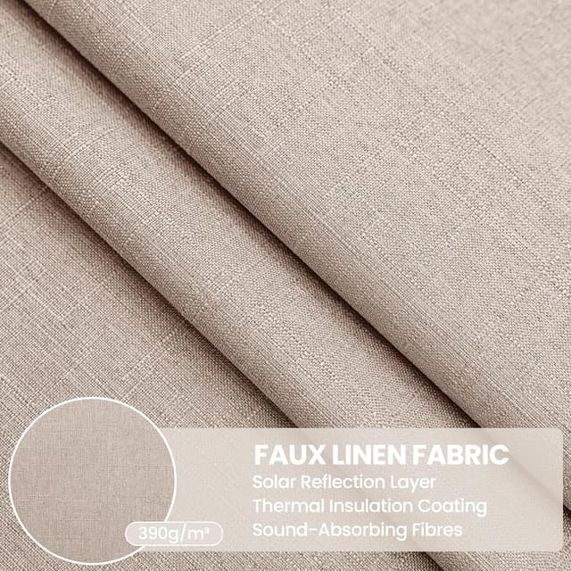 Detalle de Ystyle rideaux occultants 100% Rideau thermique (lot de 2) 140x225 cm effet lin, œillets — marron clair