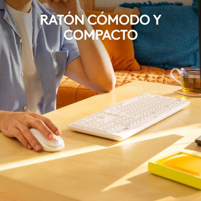 Detalle de Logitech MK295 Combo teclado y ratón inalámbricos blanco crudo 🖱
