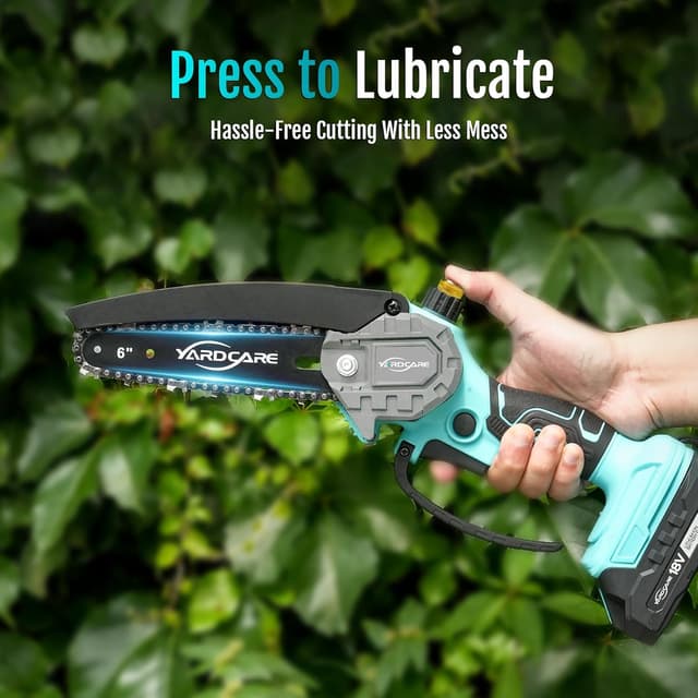 Detalle de YARDCARE Mini Motosega a Batteria da 6 pollici con pompetta olio e doppio blocco di sicurezza