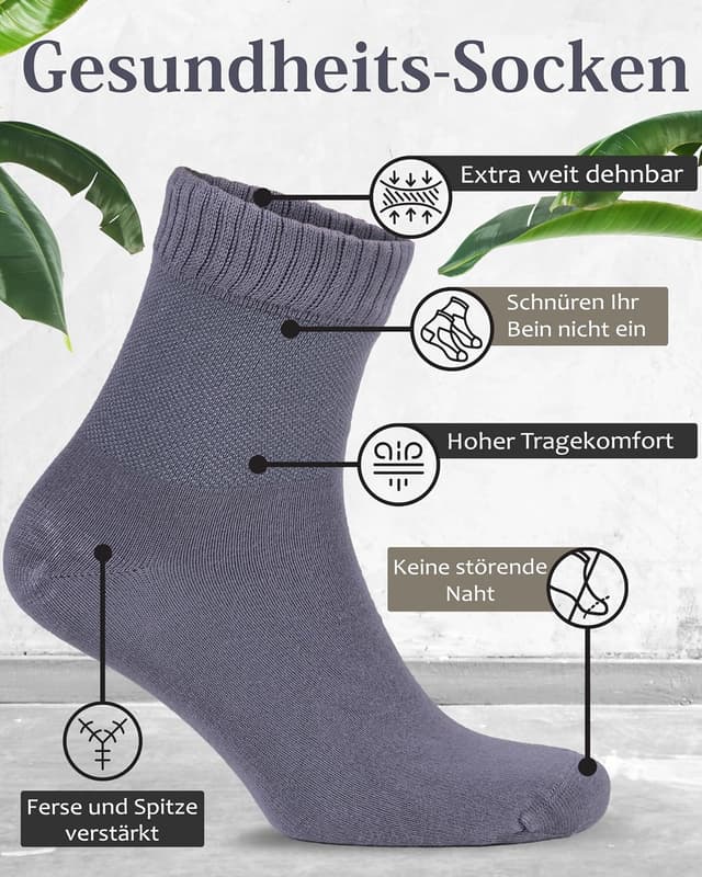 Detalle de Fiera Besa Diabetikersocken für Herren mit Komfortbund, nahtlos am Zehenbereich